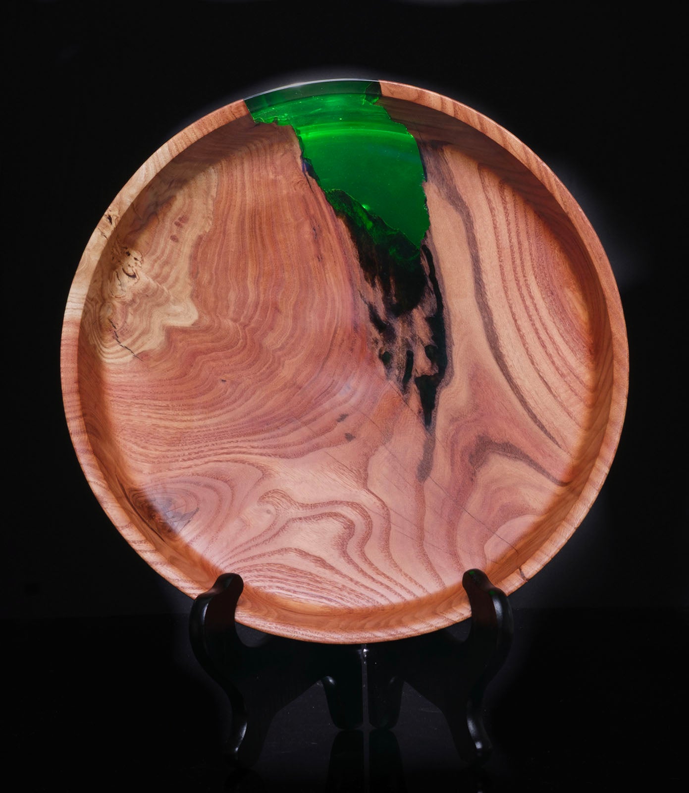 Red Oak with Green Resin hand-Turned Wood Bowl