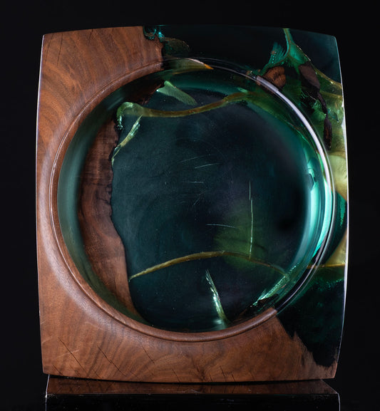 Walnut and Green Resin Sculpture