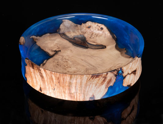 Cherry Burl and Blue Swirl Epoxy Bowl