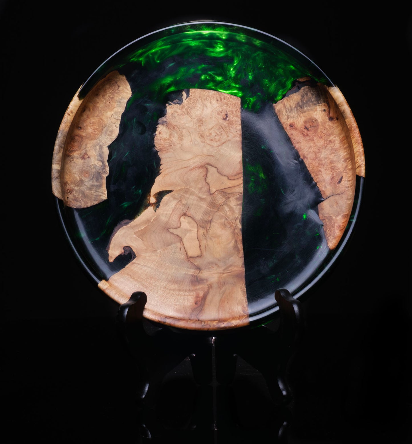 Maple Burl with Dark Green Resin Hand-Turned Bowl