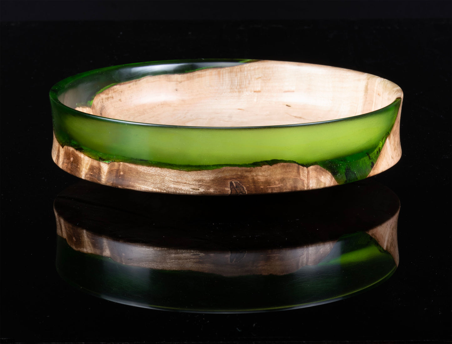 Ambrosia and Curly Maple infused Green Epoxy Bowl