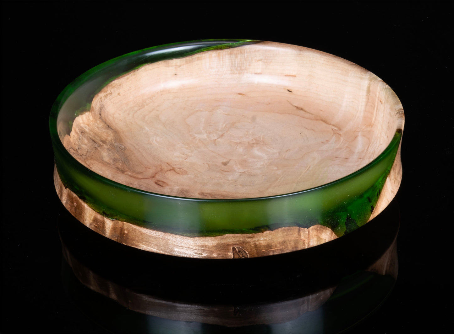 Ambrosia and Curly Maple infused Green Epoxy Bowl
