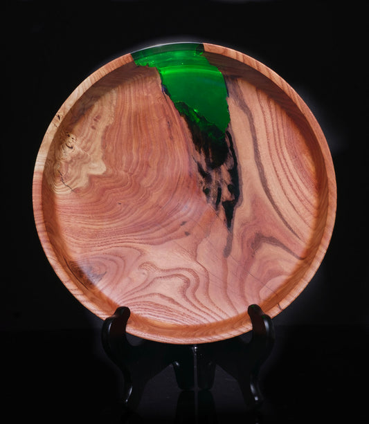 Red Oak with Green Resin hand-Turned Wood Bowl