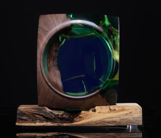 Walnut and Green Resin Sculpture