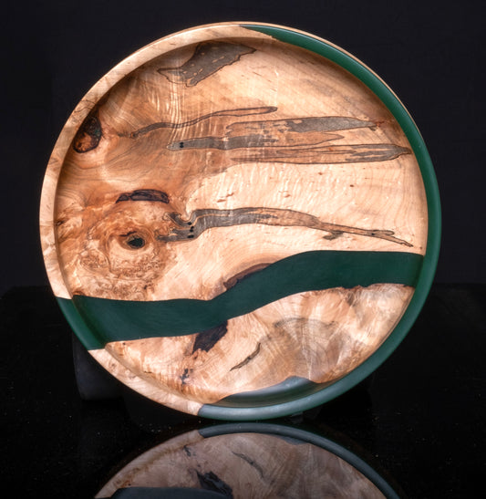 Ambrosia and Curly Maple infused Green Epoxy Bowl